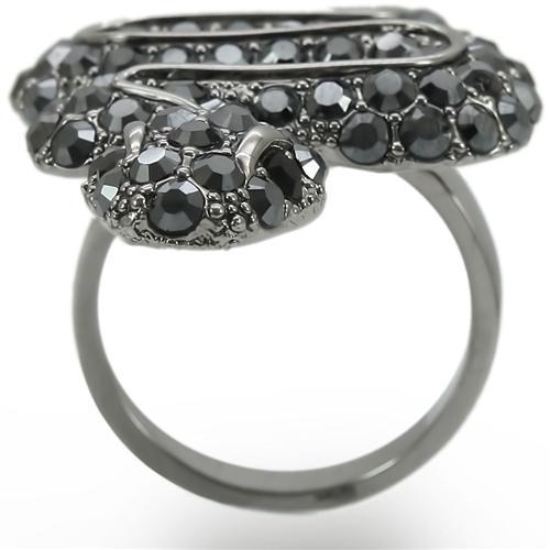 0W282 - Ruthenium Brass Ring with Top Grade Crystal  in Jet-3