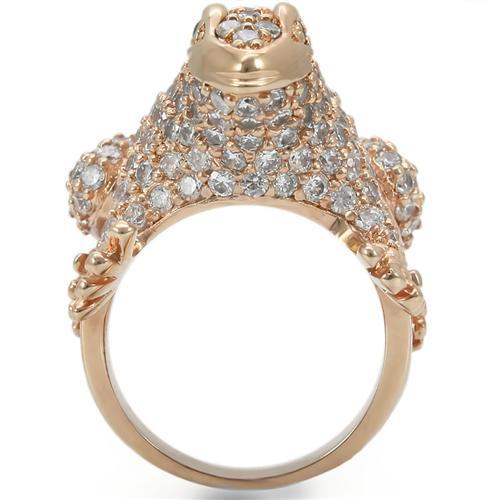 0W283 - Rose Gold Brass Ring with AAA Grade CZ  in Jet-3