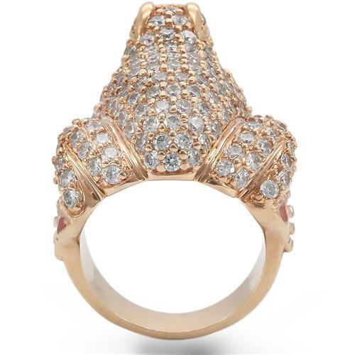 0W283 - Rose Gold Brass Ring with AAA Grade CZ  in Jet-4