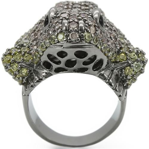 0W284 - Ruthenium Brass Ring with AAA Grade CZ  in Multi Color-3