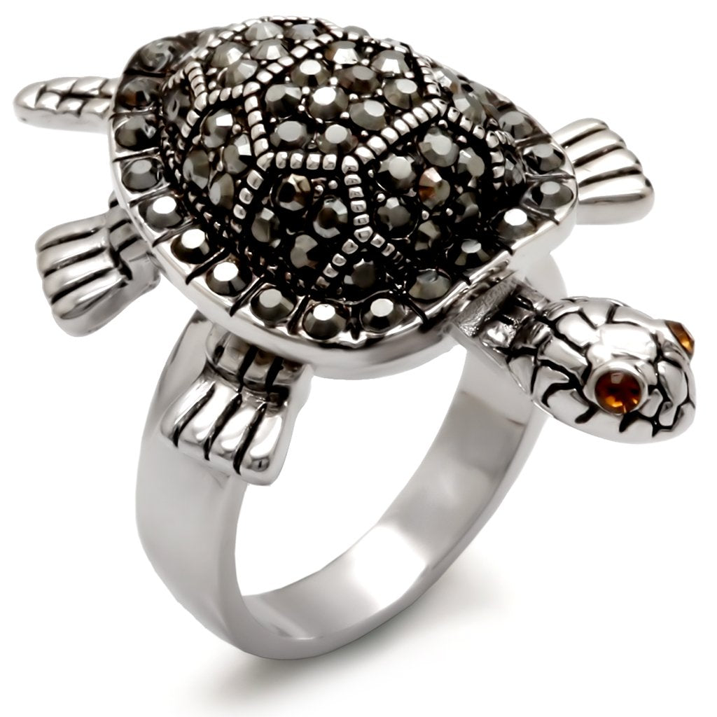0W285 - Rhodium Brass Ring with Top Grade Crystal  in Multi Color-0