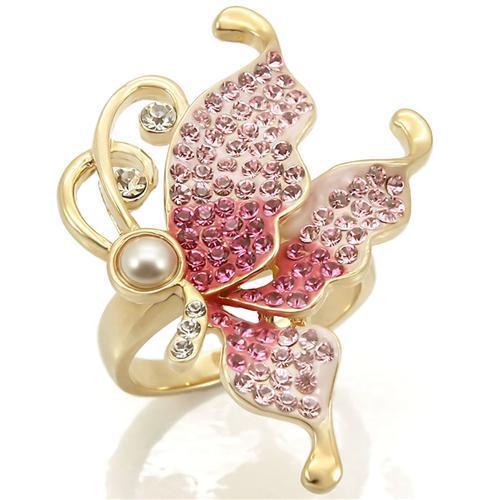 0W289 - Gold Brass Ring with Top Grade Crystal  in Multi Color-0