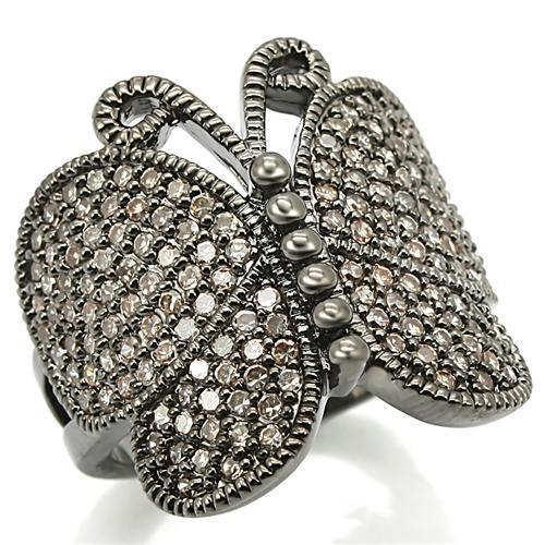 0W290 - Ruthenium Brass Ring with AAA Grade CZ  in Champagne-0