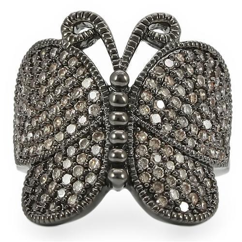 0W290 - Ruthenium Brass Ring with AAA Grade CZ  in Champagne-2