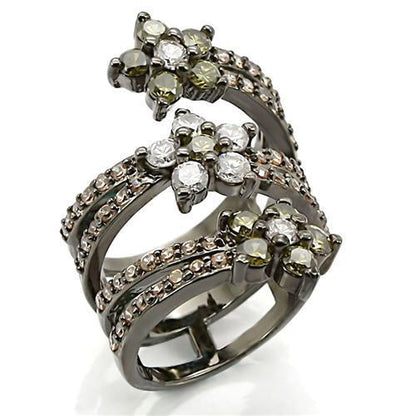 0W293 - Ruthenium Brass Ring with AAA Grade CZ  in Multi Color-0