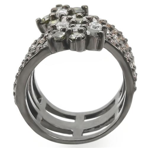 0W293 - Ruthenium Brass Ring with AAA Grade CZ  in Multi Color-3