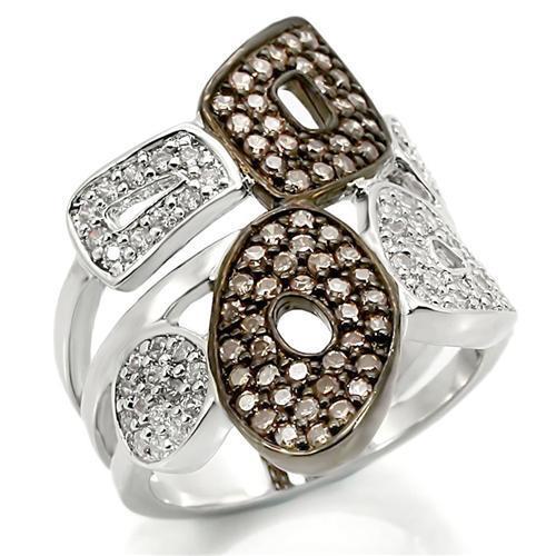 0W295 - Rhodium + Ruthenium Brass Ring with AAA Grade CZ  in Champagne-0