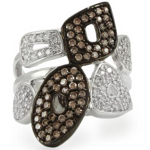 0W295 - Rhodium + Ruthenium Brass Ring with AAA Grade CZ  in Champagne-2