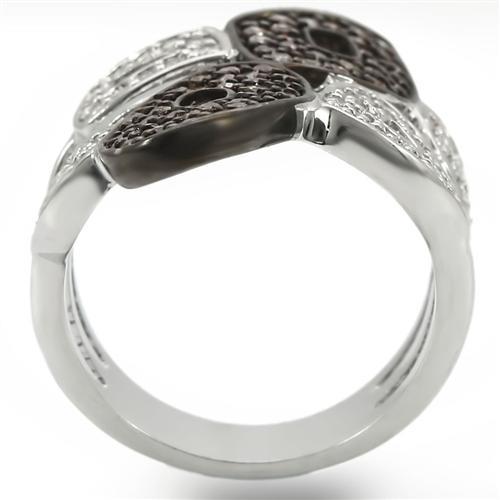 0W295 - Rhodium + Ruthenium Brass Ring with AAA Grade CZ  in Champagne-3
