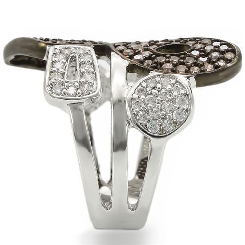0W295 - Rhodium + Ruthenium Brass Ring with AAA Grade CZ  in Champagne-4