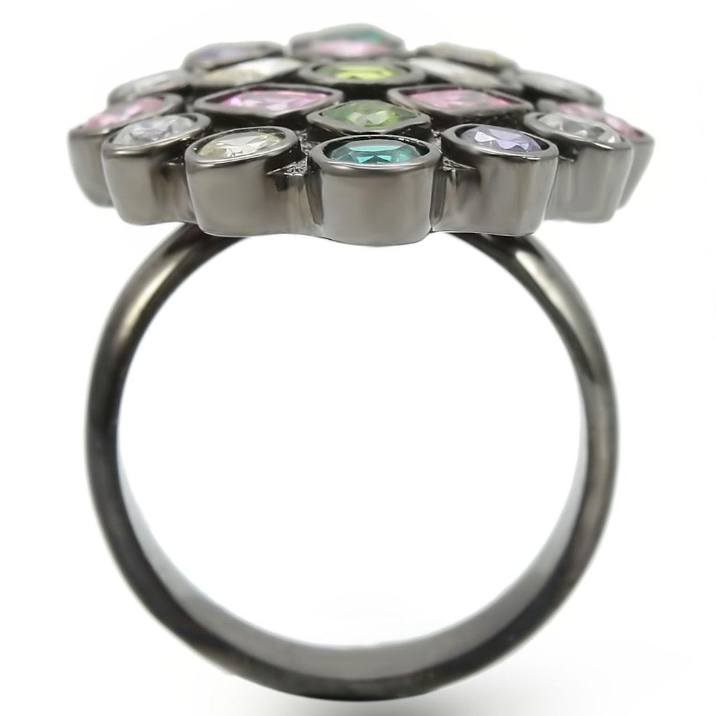0W297 - Ruthenium Brass Ring with AAA Grade CZ  in Multi Color-3