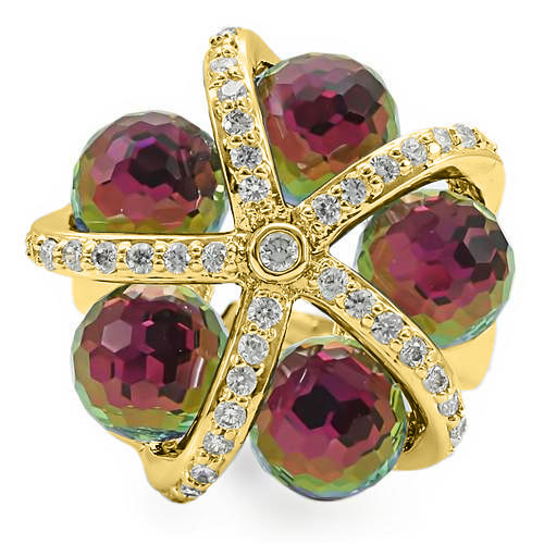 0W299 - Gold Plated Brass Ring with Top Grade Crystal  in Multi Color-2