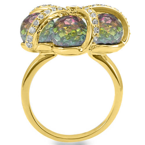 0W299 - Gold Plated Brass Ring with Top Grade Crystal  in Multi Color-3