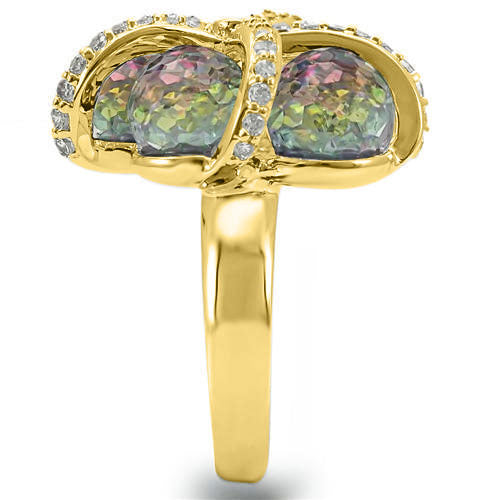 0W299 - Gold Plated Brass Ring with Top Grade Crystal  in Multi Color-4
