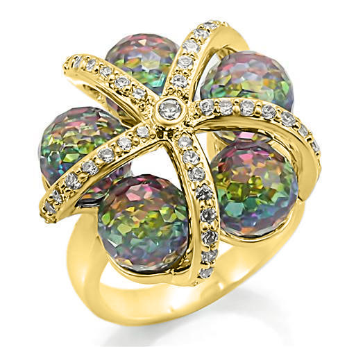 0W299 - Gold Plated Brass Ring with Top Grade Crystal  in Multi Color-0