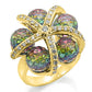 0W299 - Gold Plated Brass Ring with Top Grade Crystal  in Multi Color-0