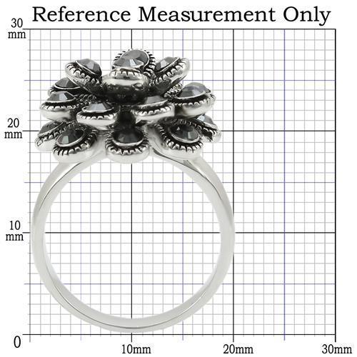 0W301 - Rhodium Brass Ring with Top Grade Crystal  in Jet-1