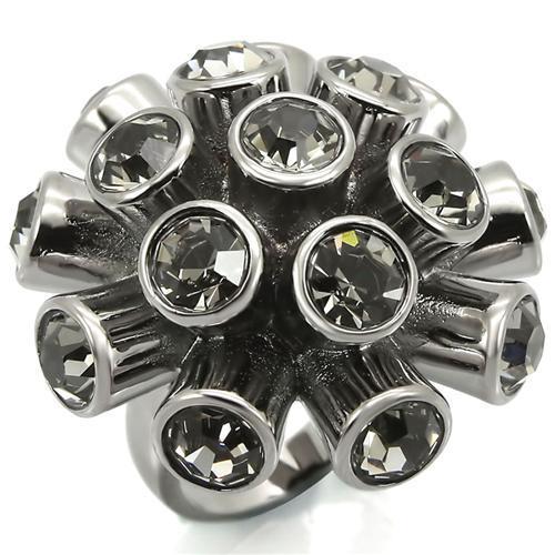 0W306 - Ruthenium Brass Ring with Top Grade Crystal  in Jet-0
