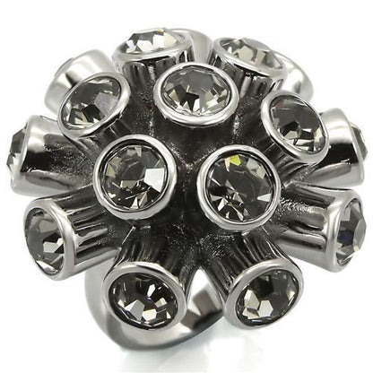 0W306 - Ruthenium Brass Ring with Top Grade Crystal  in Jet-0