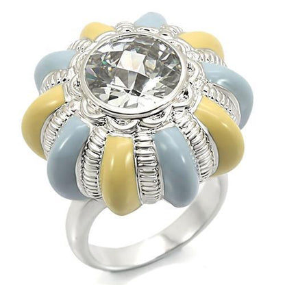 0W308 - Rhodium Brass Ring with AAA Grade CZ  in Clear-0