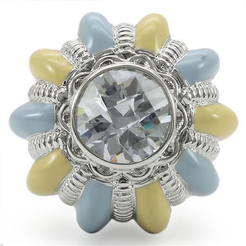 0W308 - Rhodium Brass Ring with AAA Grade CZ  in Clear-2