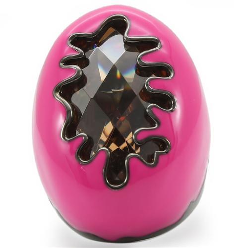 0W309 - Ruthenium Brass Ring with AAA Grade CZ  in Champagne-2