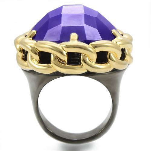0W311 - Gold+Ruthenium Brass Ring with Milky CZ  in Tanzanite-3