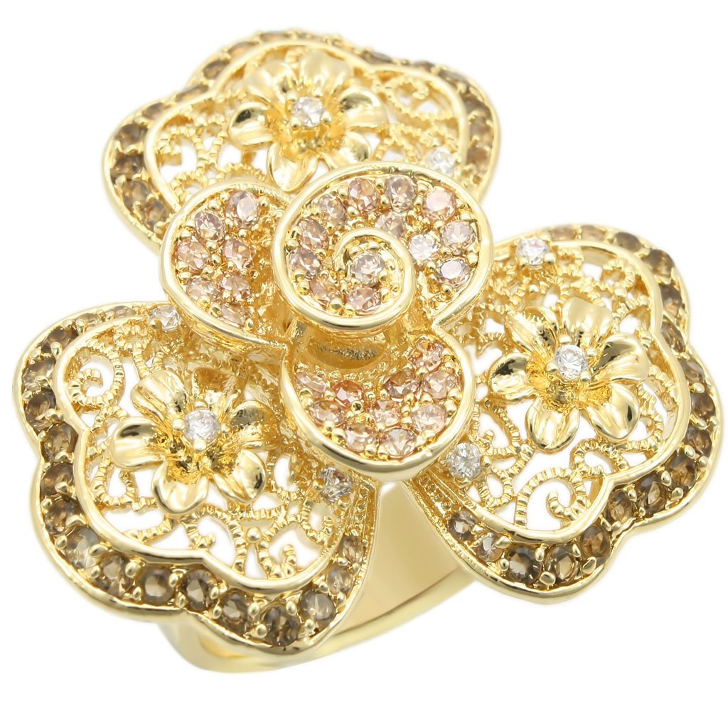 0W312 - Gold Brass Ring with AAA Grade CZ  in Multi Color-0