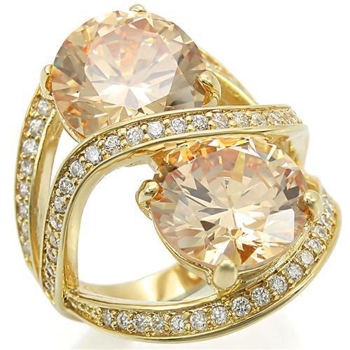 0W314 - Gold Brass Ring with AAA Grade CZ  in Champagne-0