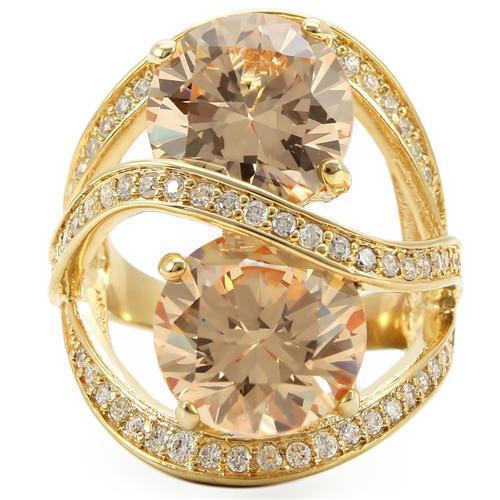 0W314 - Gold Brass Ring with AAA Grade CZ  in Champagne-2
