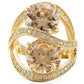 0W314 - Gold Brass Ring with AAA Grade CZ  in Champagne-2