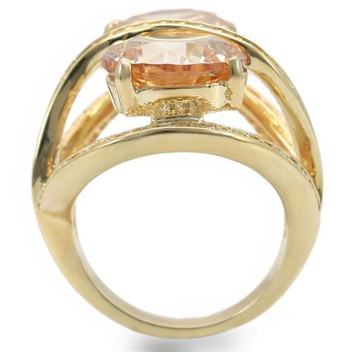 0W314 - Gold Brass Ring with AAA Grade CZ  in Champagne-3
