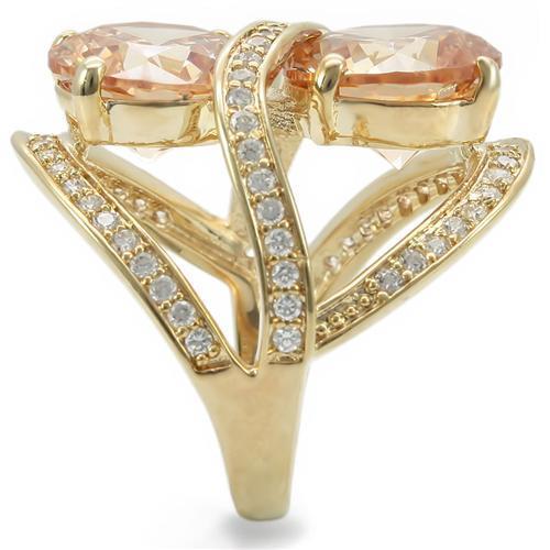 0W314 - Gold Brass Ring with AAA Grade CZ  in Champagne-4