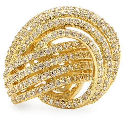 0W316 - Gold Brass Ring with AAA Grade CZ  in Clear-2