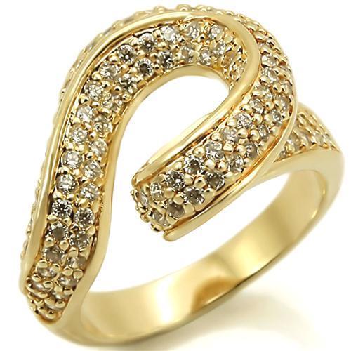 0W317 - Gold Brass Ring with AAA Grade CZ  in Clear-0