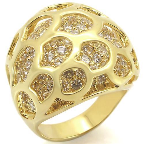 0W318 - Gold Brass Ring with AAA Grade CZ  in Clear-0