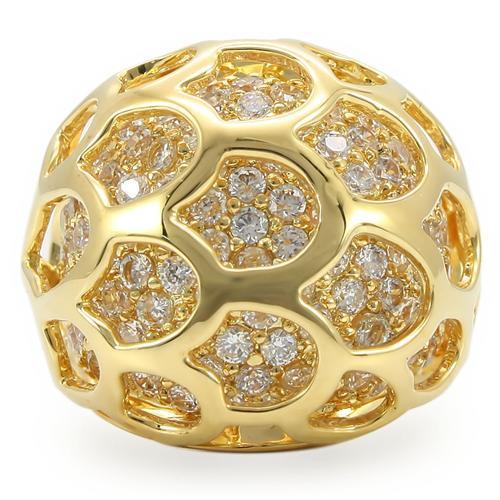 0W318 - Gold Brass Ring with AAA Grade CZ  in Clear-2
