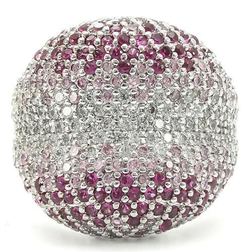 0W322 - Rhodium Brass Ring with AAA Grade CZ  in Multi Color-2