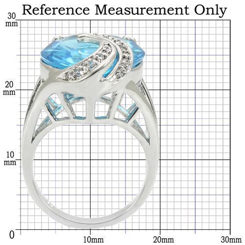 0W343 - Rhodium Brass Ring with Synthetic Synthetic Glass in Sea Blue-1