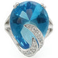 0W343 - Rhodium Brass Ring with Synthetic Synthetic Glass in Sea Blue-2