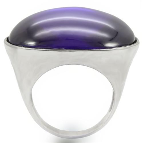 0W345 - Rhodium Brass Ring with Genuine Stone  in Amethyst-3