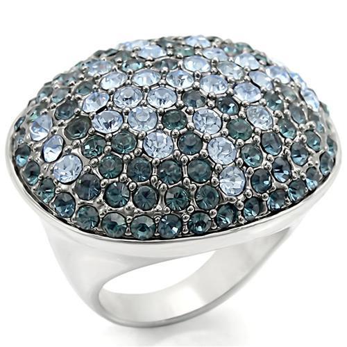 0W347 - Rhodium + Ruthenium Brass Ring with Top Grade Crystal  in Light Sapphire-0