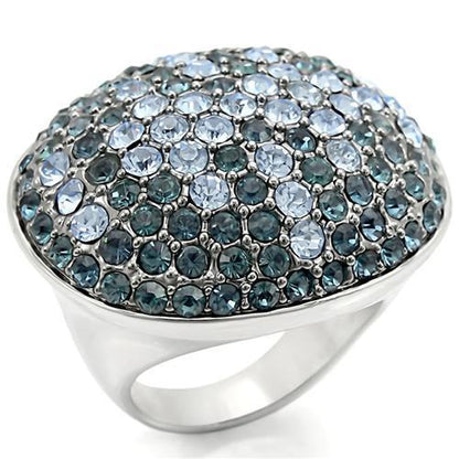 0W347 - Rhodium + Ruthenium Brass Ring with Top Grade Crystal  in Light Sapphire-0