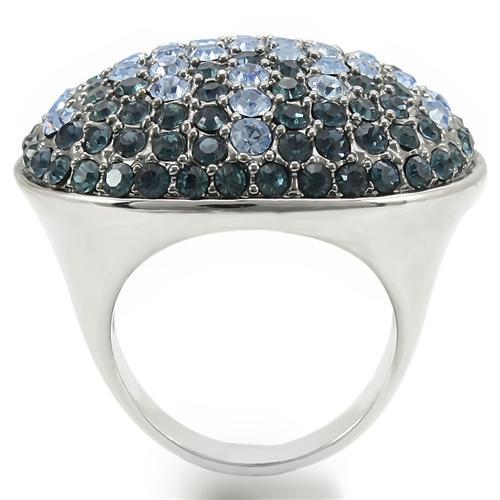 0W347 - Rhodium + Ruthenium Brass Ring with Top Grade Crystal  in Light Sapphire-3