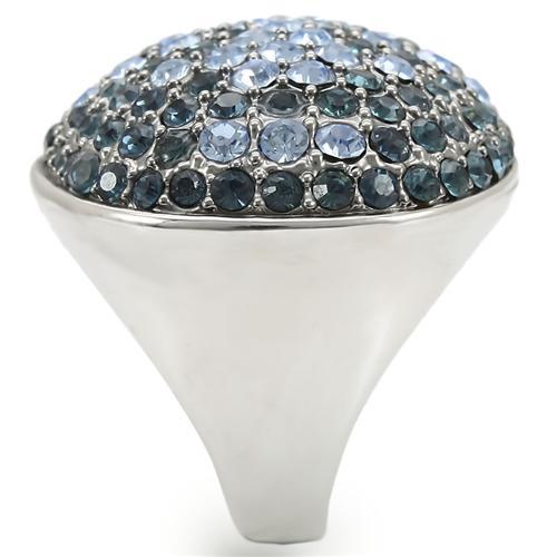 0W347 - Rhodium + Ruthenium Brass Ring with Top Grade Crystal  in Light Sapphire-4