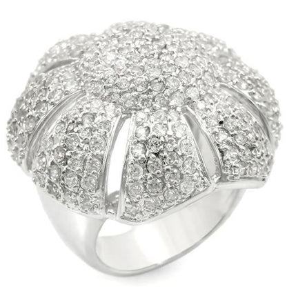0W349 - Rhodium Brass Ring with AAA Grade CZ  in Clear-0