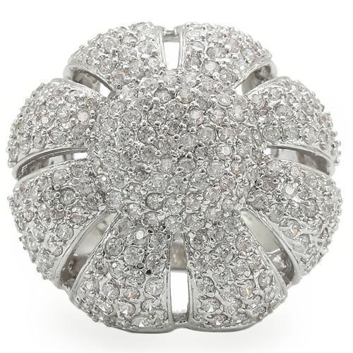 0W349 - Rhodium Brass Ring with AAA Grade CZ  in Clear-2