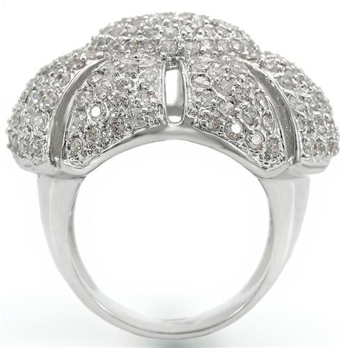0W349 - Rhodium Brass Ring with AAA Grade CZ  in Clear-3