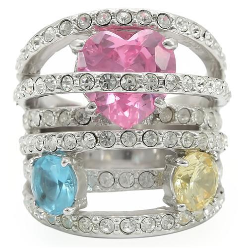 0W350 - Rhodium Brass Ring with AAA Grade CZ  in Rose-2