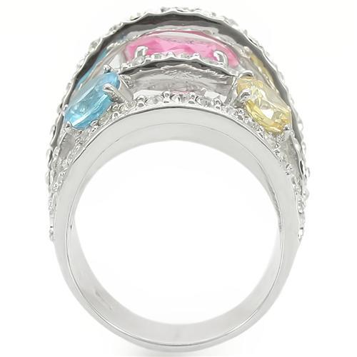 0W350 - Rhodium Brass Ring with AAA Grade CZ  in Rose-3